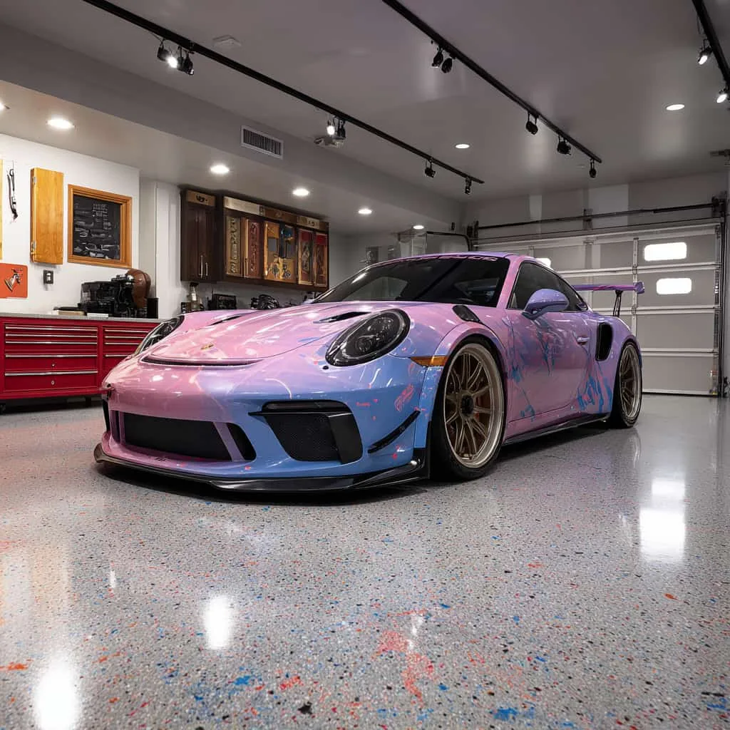 Garage epoxy floor coatings with full flake finish