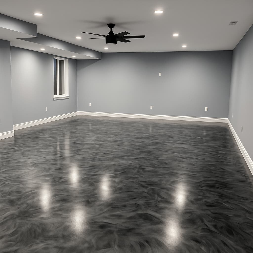 Metallic epoxy coating basement