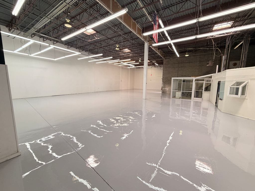 warehouse with epoxy floor and urethane topcoat
